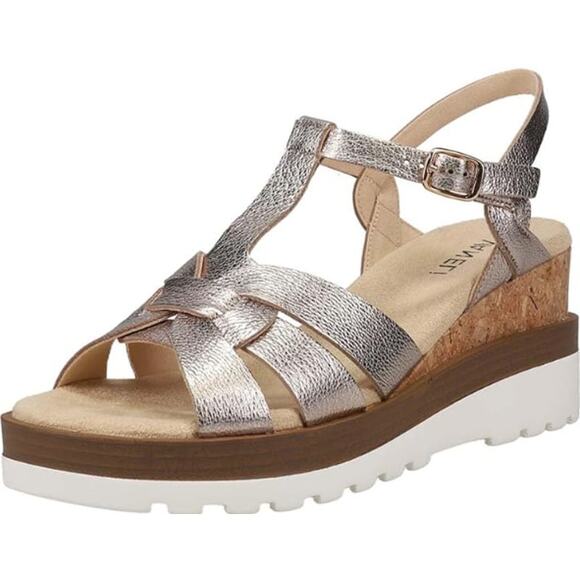 Vaneli Womens Carly Cork Casual Sandals US 8 Narrow Shell Metallic Leather NIB - Picture 1 of 12